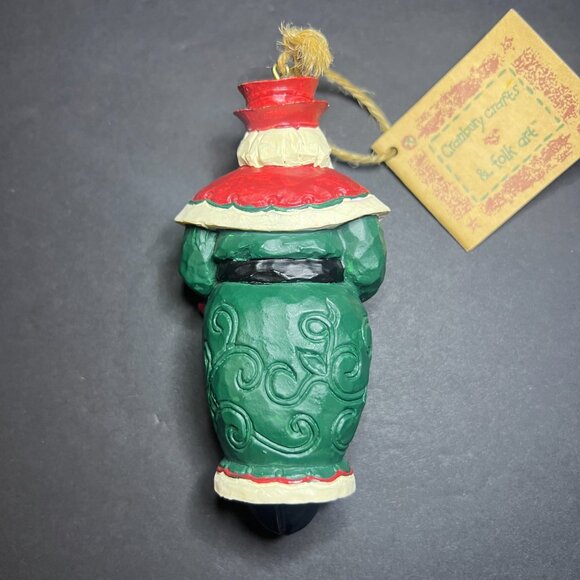 Vintage Papel Freelance Cranberry Folk Art Wooden Santa Claus Christmas Ornament - Picture 4 of 7